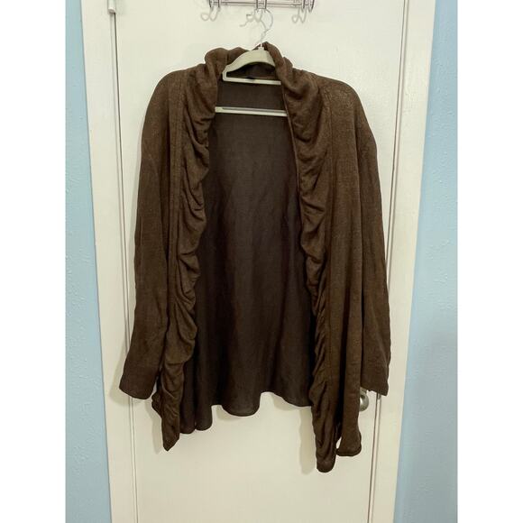 Lafayette 148 NY Cardigan Sweater XL Brown Linen Blend Ruffled Lagenlook Boho - Picture 1 of 5